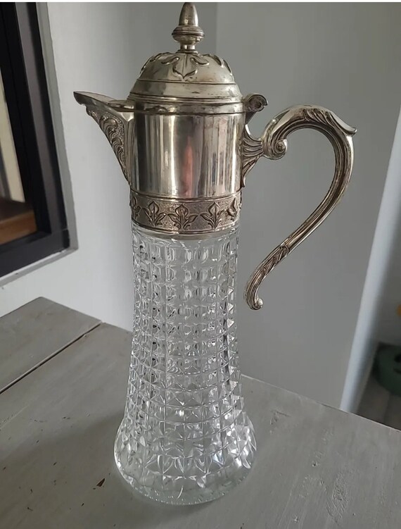 Pretty Glass Carafe With a Vintage Silver Mouthpiece - Light Color 