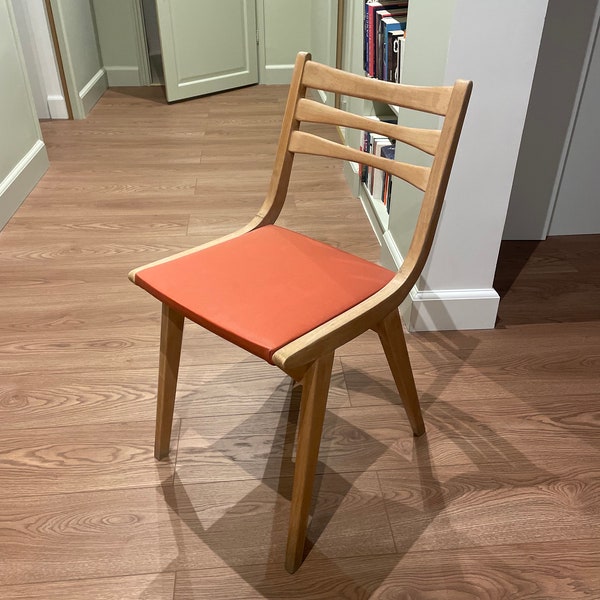 Scandinavian chair, wood and skai, vintage, 60s