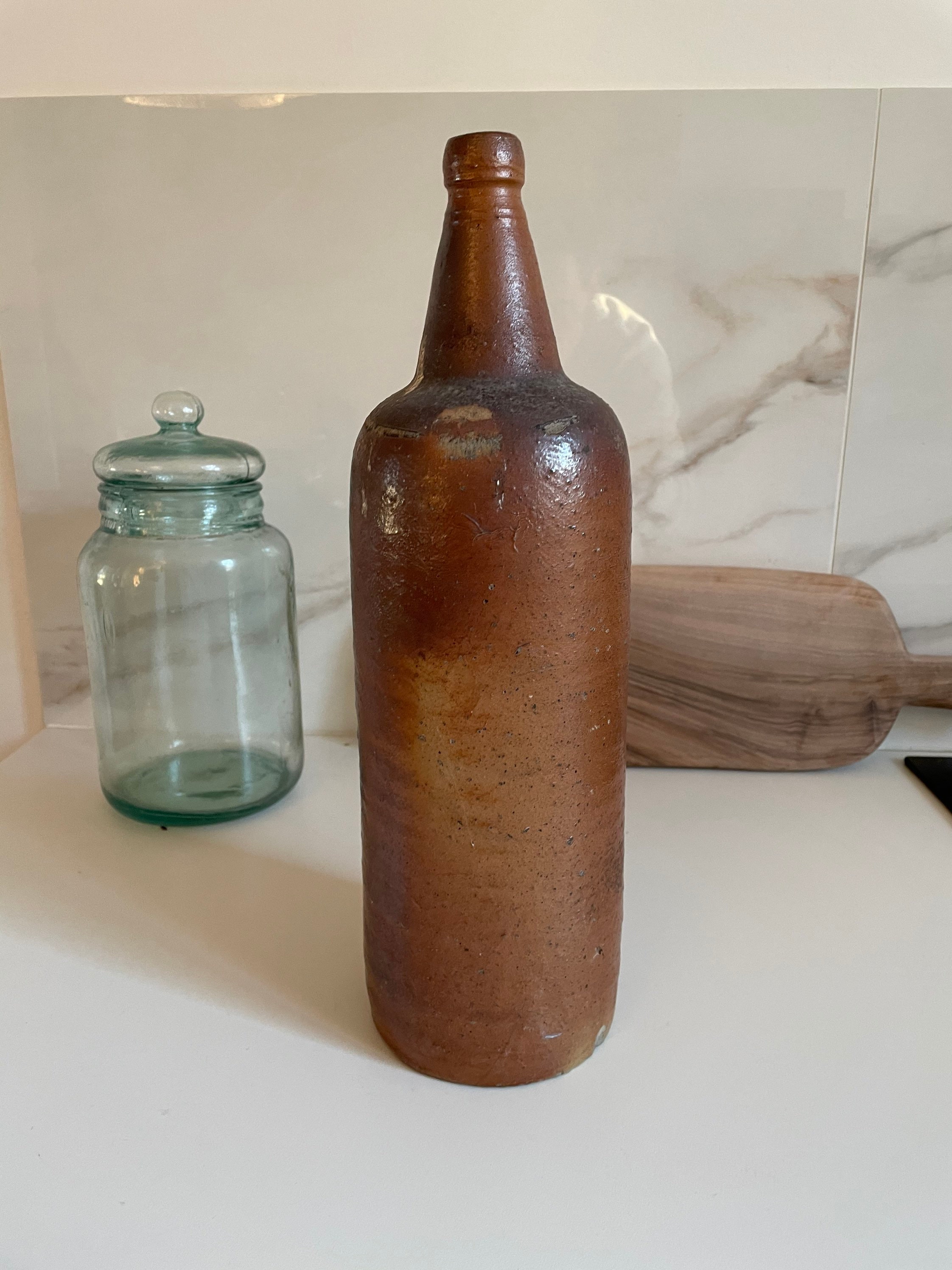 Grande Jarre en Grès, Pot Ancien Ancienne Bouillotte en Terre Cuite Marron