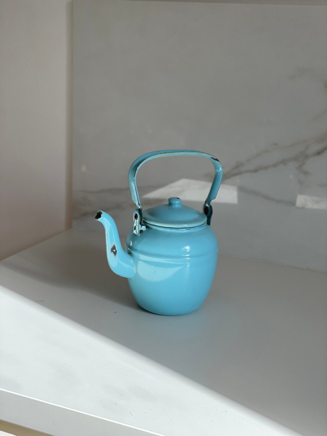 Blue Enamel Teapot Blue Vintage Teapot 1960 Teapot Old Etsy