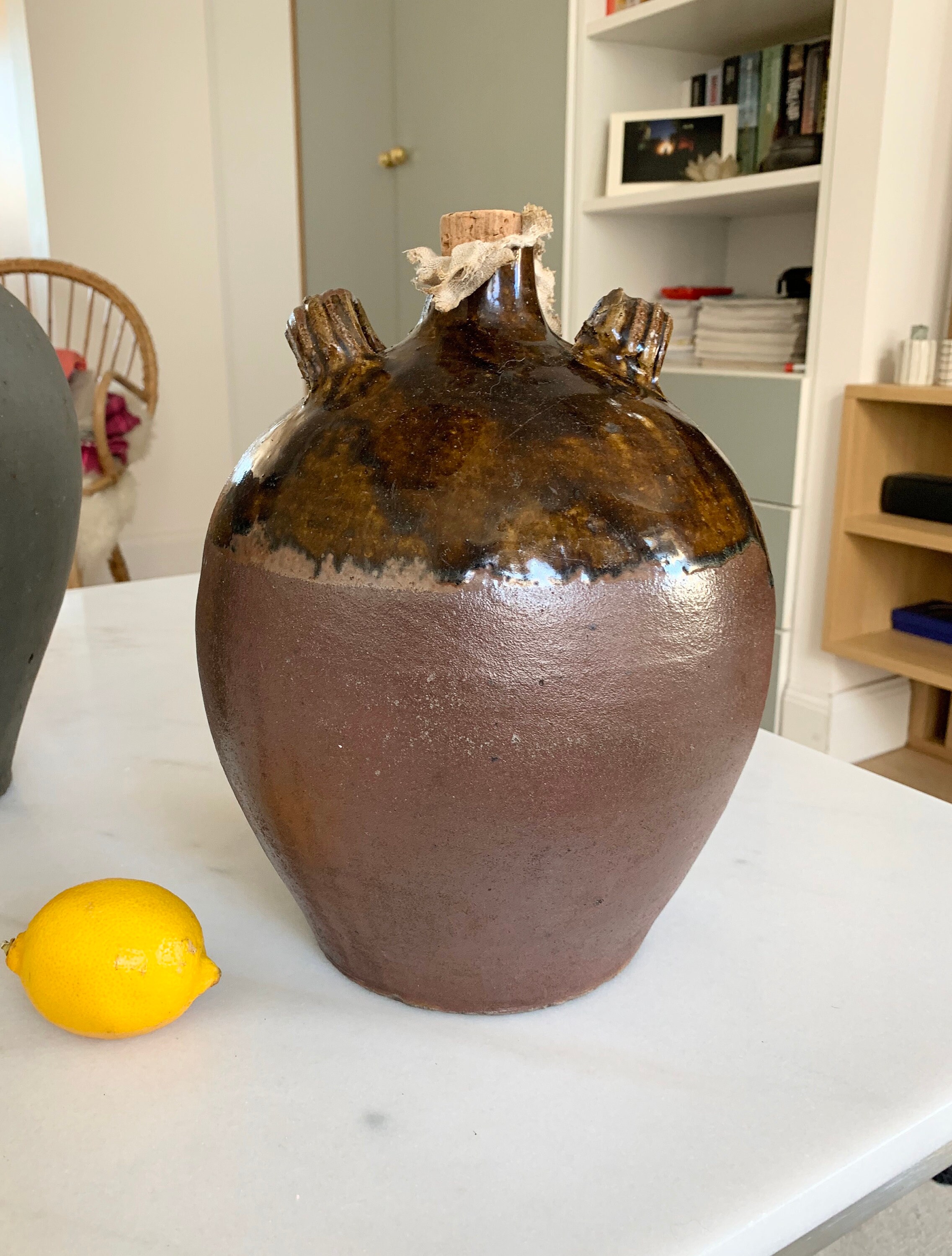 Grosse Jarre en Grès avec Anse de 33 cm- Couleur Marron - Bouteilles Terre Cuite Apothicaire Cruche