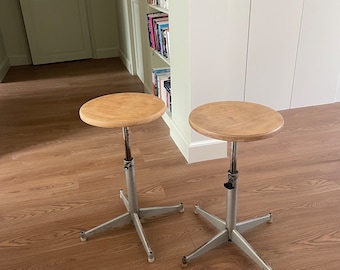 Pair of vintage design workshop stools 70 swivel tube - industrial