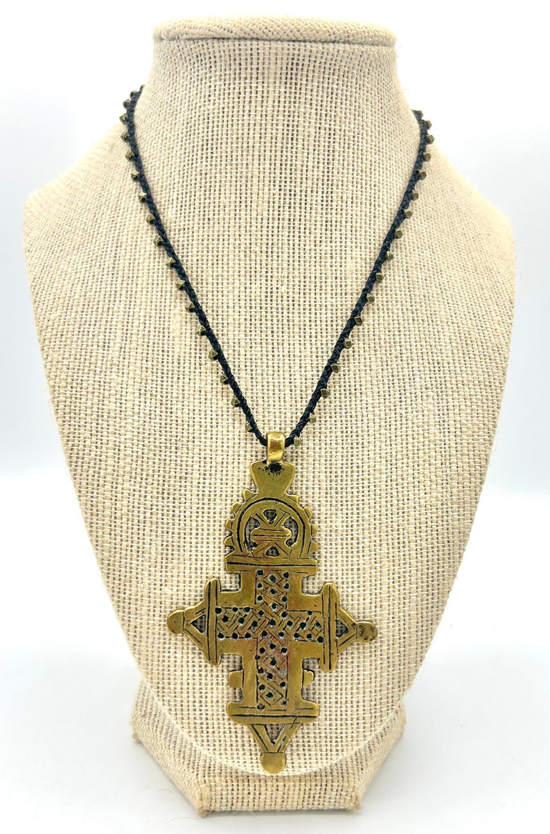 Large Brass Cross Necklace image 2