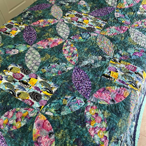 Quilts for sale, Homemade quilts for sale,Handmade quilts for sale, king size quilt,”The Reef”Ocean quilt,Appliquéd quilt,Handmade Blanket