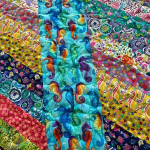 Quilt for sale, Homemade quilt, Handmade quilt, &quot;Seahorse Crossing&quot;, Ocean quilt, Patchwork quilt, Modern quilt, Sealife quilt
