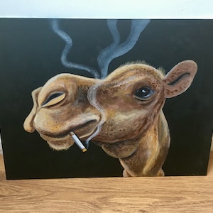 Origineel schilderijtje Smoking Camel afbeelding 1