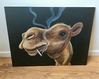 Origineel schilderijtje "Smoking Camel"