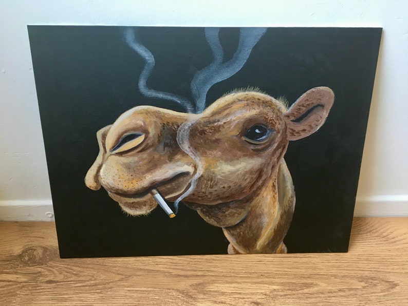 Origineel schilderijtje Smoking Camel afbeelding 1