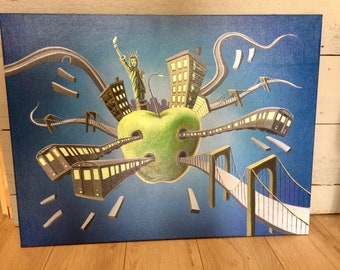 Original painting "Big Apple, Big Worms"