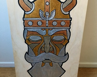 Original painting with metal paint on wood "Metallic Viking"