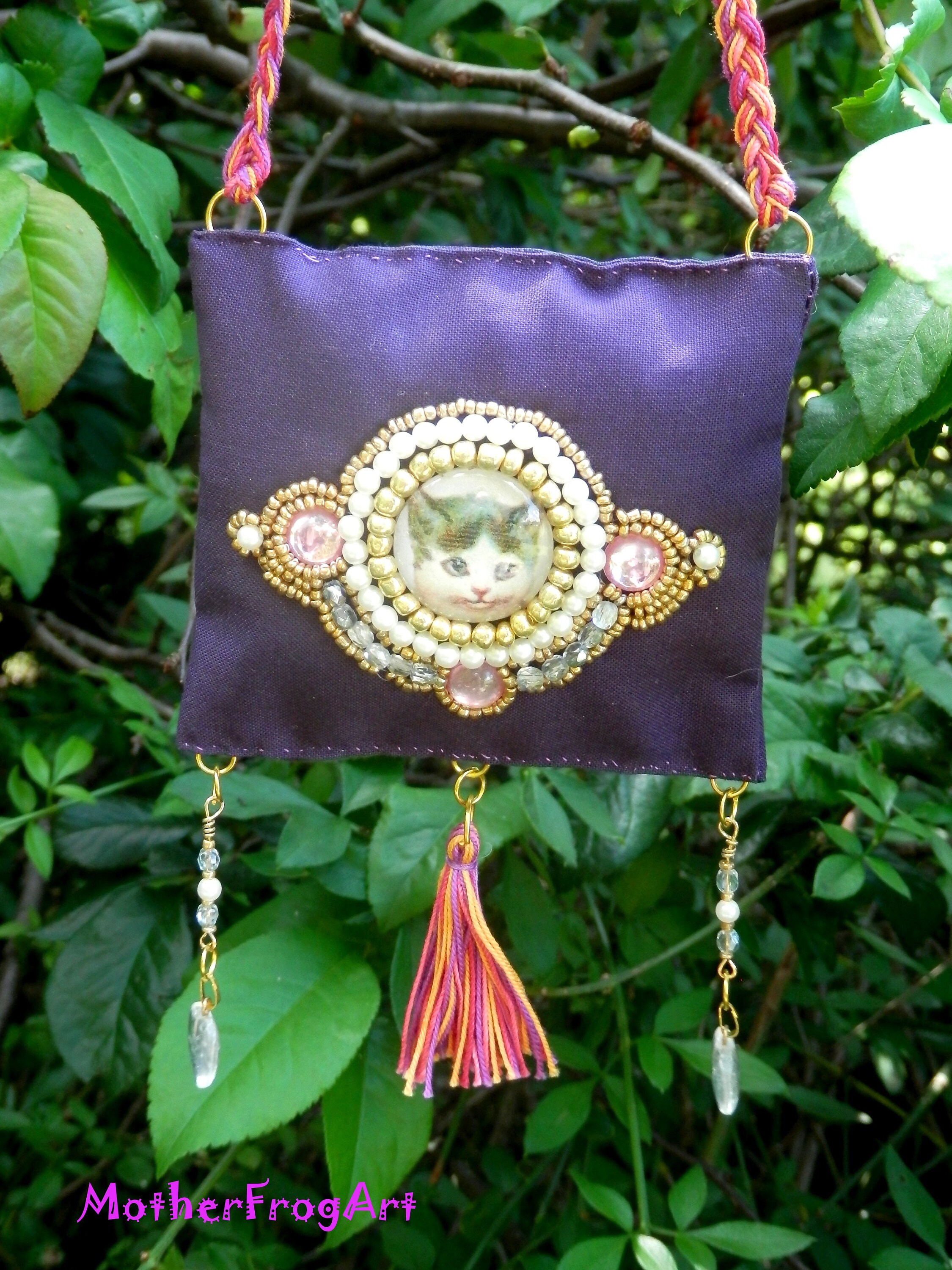 Pochette à Suspendre, Poudre de Protection, Magie, Pagan, Wicca, Chat