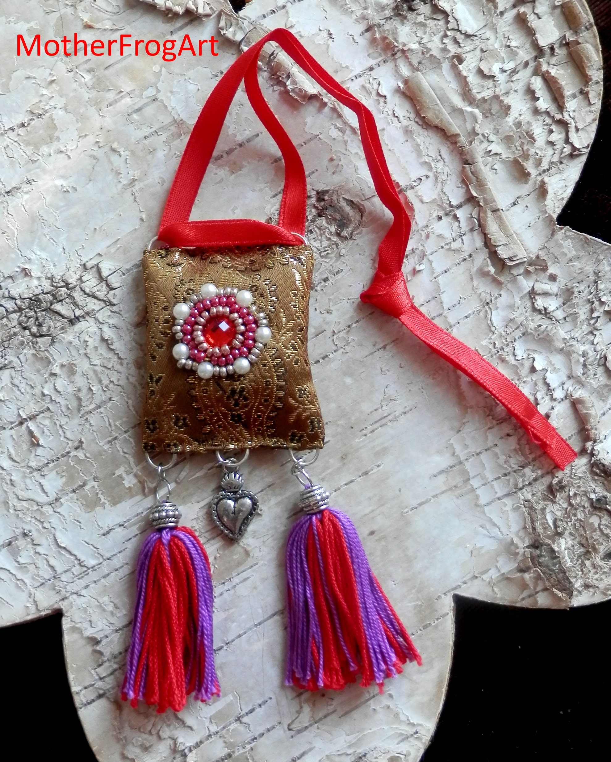 Bijou de Sac Perlé avec Pochette Protection Wicca Pagan Magie