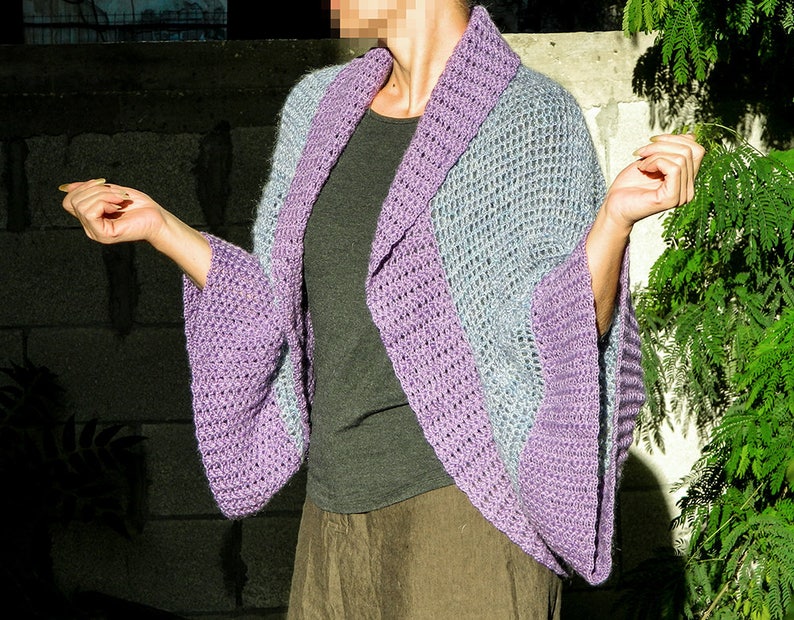 Light blue and purple crochet shrug kimono jacket short jacket image 0