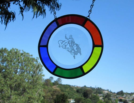 Cowboy Hat Suncatcher on a Circle Bevel made with stained glass