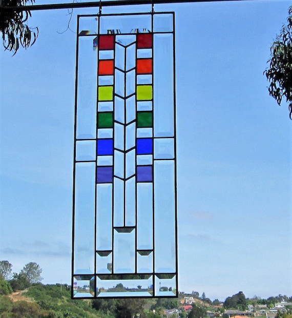 Frank Lloyd Wright Inspired Pride Rainbow Tree Of Life Stained Frank Lloyd Wright Inspired Pride, Stained Glass Window Sidelight Panels