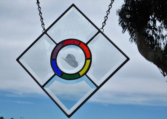 Cowboy Hat Suncatcher on a Circle Bevel made with stained glass