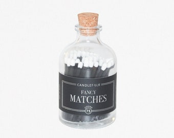 Black & White Apothecary Matches Jar • Strike on Bottle Matches • Candle Accessories • Colored Tip Matches • Party Favor • Gift • Home Decor