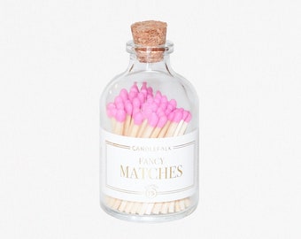 Pink Apothecary Matches Jar • Strike on Bottle Matches • Candle Accessories • Colored Tip Matchsticks • Party Favor • Gift • Home Decor