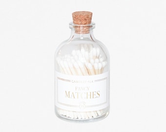 White Apothecary Matches Jar • Strike on Bottle Matches • Candle Accessories • Colored Tip Matchsticks • Party Favor • Gift • Home Decor