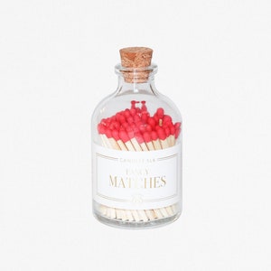 Red Apothecary Matches Jar • Strike on Bottle Matches • Candle Accessories • Colored Tip Matchsticks • Party Favor • Gift • Home Decor