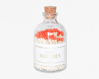 Orange Apothecary Matches Jar • Strike on Bottle Matches • Candle Accessories • Colored Tip Matchsticks • Party Favor • Gift • Home Decor