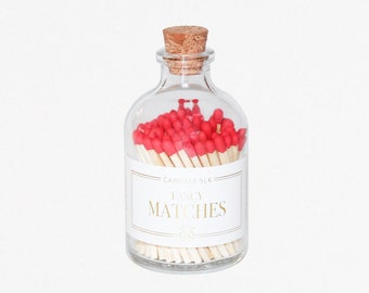 Red Apothecary Matches Jar • Strike on Bottle Matches • Candle Accessories • Colored Tip Matchsticks • Party Favor • Gift • Home Decor