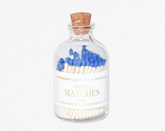Blue Apothecary Matches Jar • Strike on Bottle Matches • Candle Accessories • Colored Tip Matchsticks • Party Favor • Gift • Home Decor