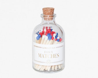 Americana Apothecary Matches Jar • Strike on Bottle Matches • Candle Accessories • Colored Tip Matchsticks • Party Favor • Gift • Home Decor