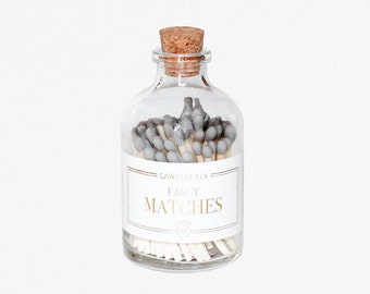 Grey Apothecary Matches Jar • Strike on Bottle Matches • Candle Accessories • Colored Tip Matchsticks • Party Favor • Gift • Home Decor