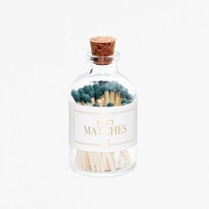 Slate Green Apothecary Matches Jar • Strike on Bottle Matches • Candle Accessories • Colored Tip Matchsticks • Party Favor • Gift