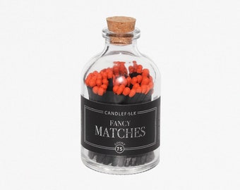 Black & Orange Apothecary Matches Jar • Strike on Bottle Matches • Halloween • Colored Tip Matches • Party Favor • Gift