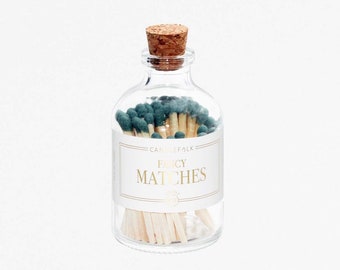 Slate Green Apothecary Matches Jar • Strike on Bottle Matches • Candle Accessories • Colored Tip Matchsticks • Party Favor • Gift