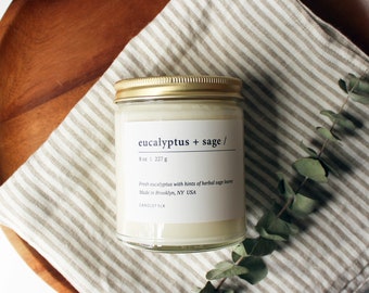 EUCALYPTUS & SAGE - 8 oz Soy Candle - Hand-Poured - Candlefolk