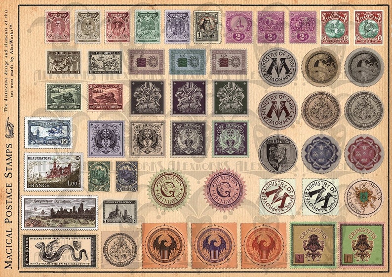 Harry Potter 77 Magical Postage Stamps Owl Post Owl Express Etsy