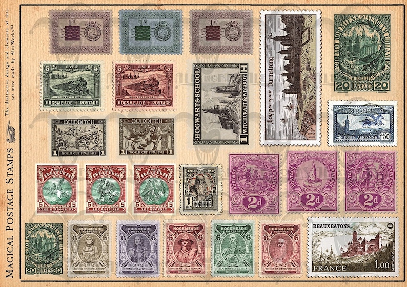 Harry Potter 77 Magical Postage Stamps Owl Post Owl Express Etsy