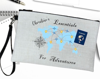 Personalized Travel Pouch, Essentials Bag, Passport Holder