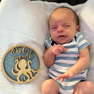 Baby milestone signs, wood ocean animals, sea animals, baby sea animals, newborn markers, infant photo props, baby photo props