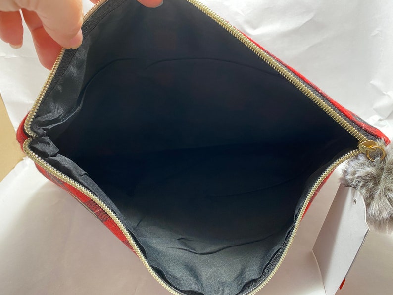 travel bag, Buffalo plaid Oversized pouch snack purse holiday clutch purse Christmas purse makeup bags