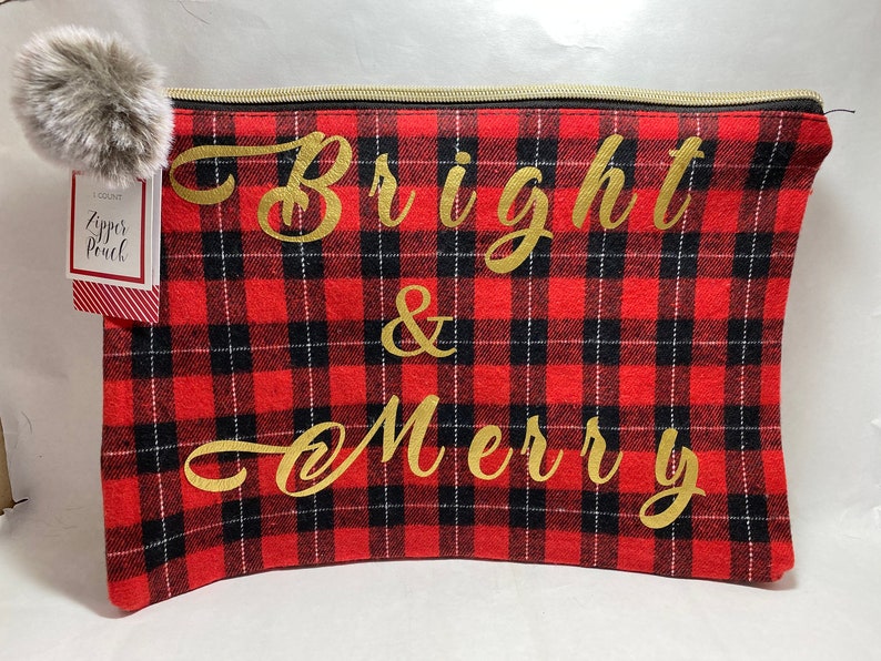 travel bag, Buffalo plaid Oversized pouch snack purse holiday clutch purse Christmas purse makeup bags