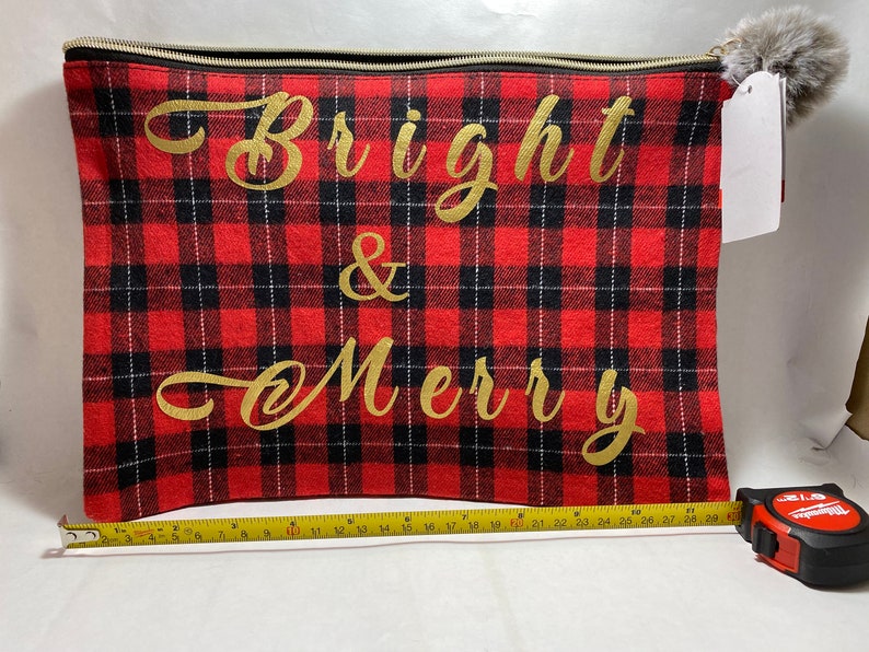 travel bag, Buffalo plaid Oversized pouch snack purse holiday clutch purse Christmas purse makeup bags