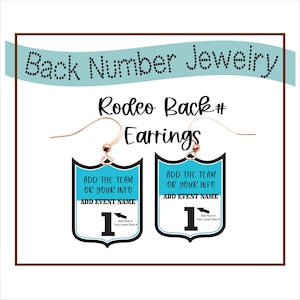 Custom rodeo back number earrings, Rodeo back number jewelry, Western rodeo back number, Cowgirl rodeo back number accessories, personalized