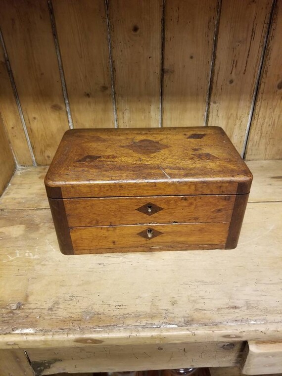 Antique Small Wooden Box Counter Box With Drawer And Lid Etsy