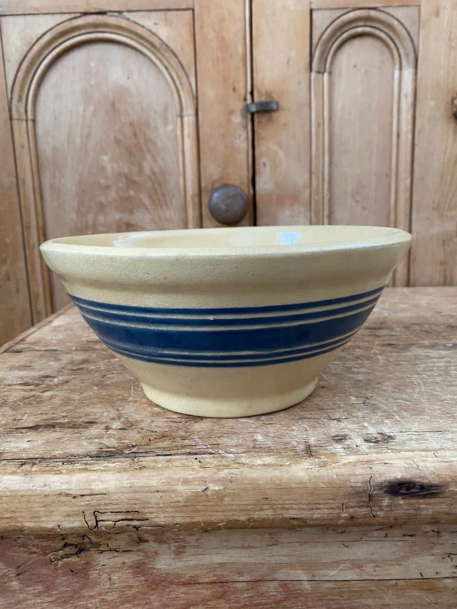 Antique Yellow Ware Bowl//Blue Striped Yellow Ware Bowl Etsy