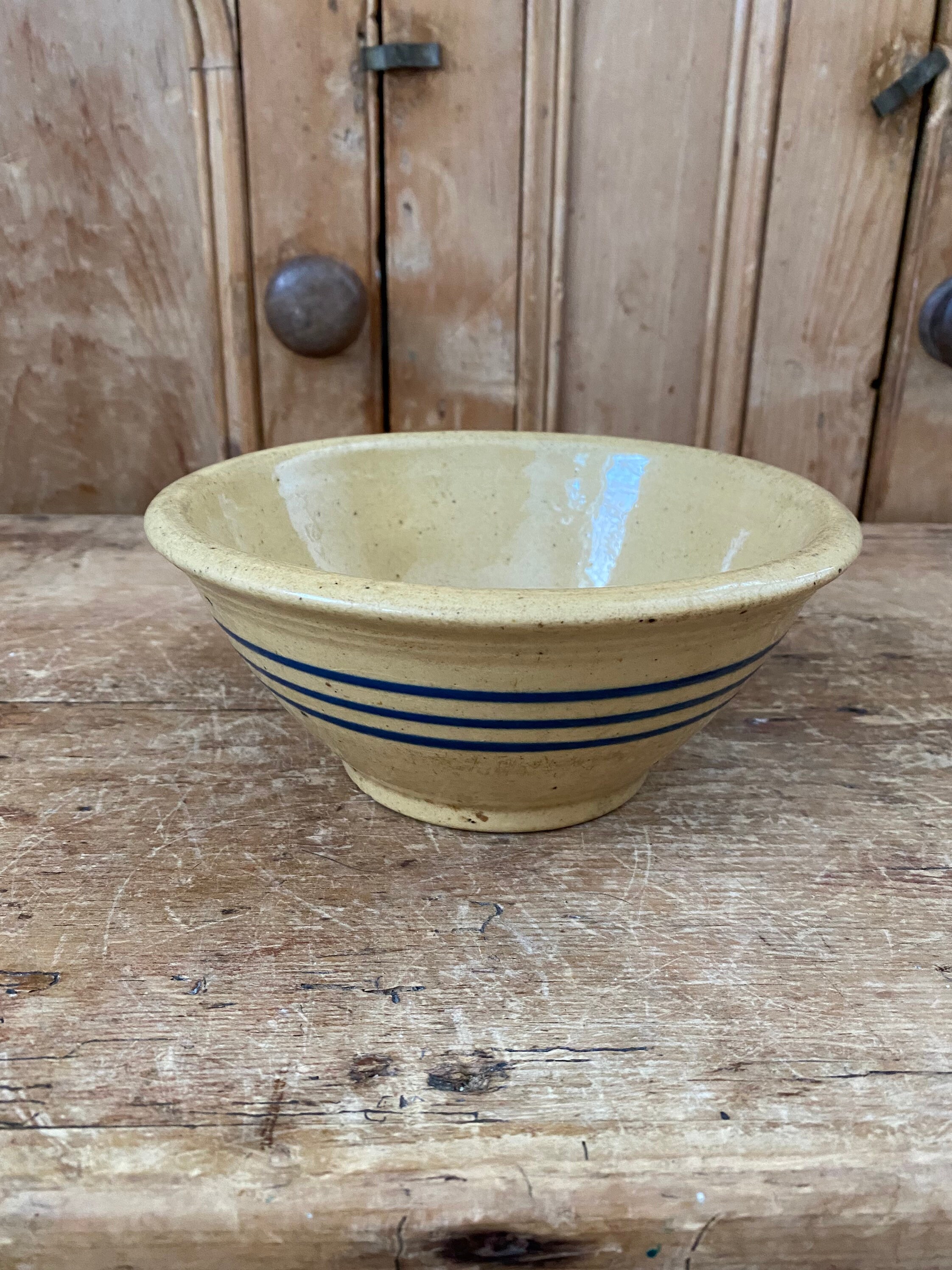 Antique Yellow Ware Blue Striped Bowl Etsy