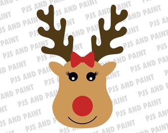 Girl Reindeer Face SVG, Reindeer face svg, Reindeer with bow svg, Christmas reindeer, girl reindeer face svg, dxf, png, eps, pdf