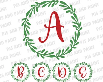 Christmas Monogram SVG, Alphabet monogram svg, Christmas wreath monogram set, Christmas monogram bundle, Monogram svg, dxf, png, eps