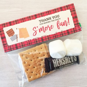 S&#39;mores Favors, S&#39;mores Treat Bag Topper, Printable Favors, S&#39;mores Kit, S&#39;mores Party Favor Plaid