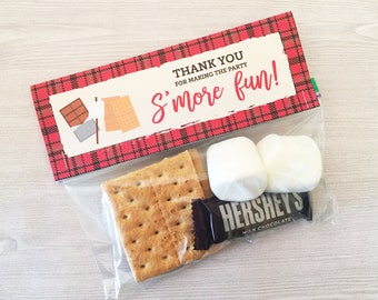 S'mores Favors, S'mores Treat Bag Topper, Printable Favors, S'mores Kit, S'mores Party Favor Plaid