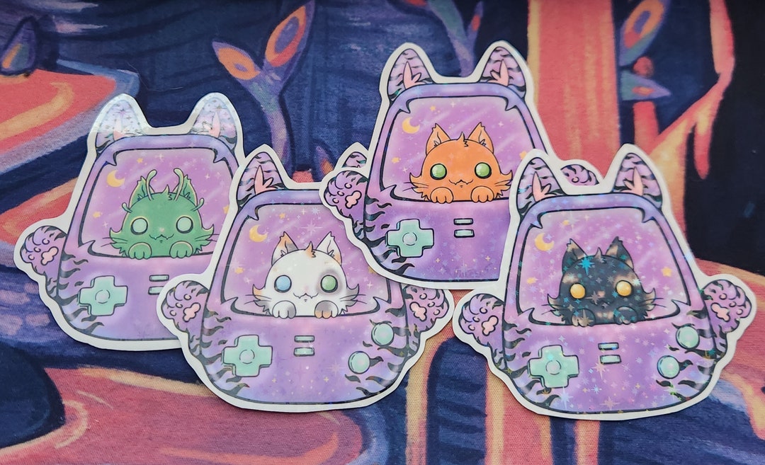 Kawaii Cat Gacha Game Holographic Sticker Etsy