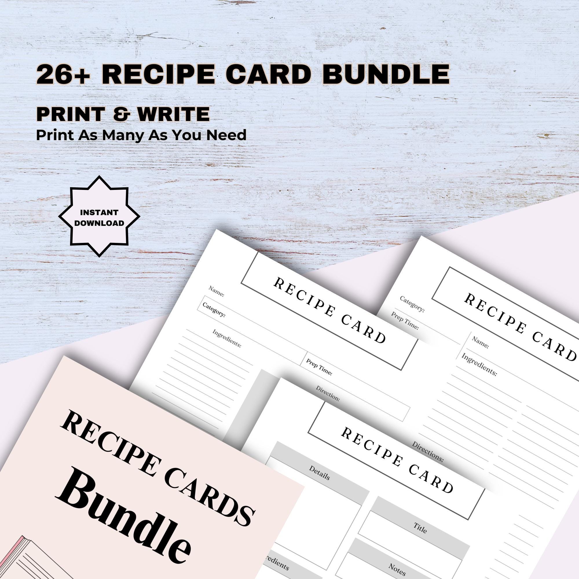 Recipe Card Bundle Planner Printable - Etsy